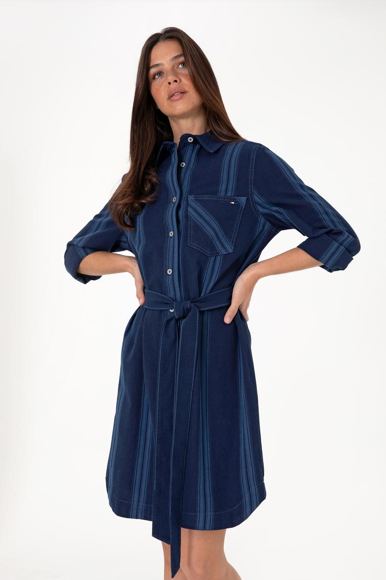 Kadın Mavi Kemerli Mini Boy Jean Elbise - 50308362006