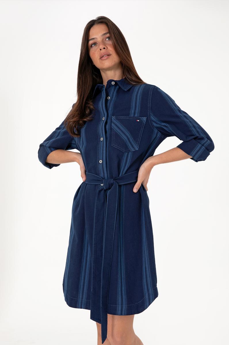 Kadın Mavi Kemerli Mini Boy Jean Elbise