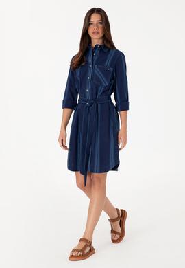 Kadın Mavi Kemerli Mini Boy Jean Elbise - 50308362006