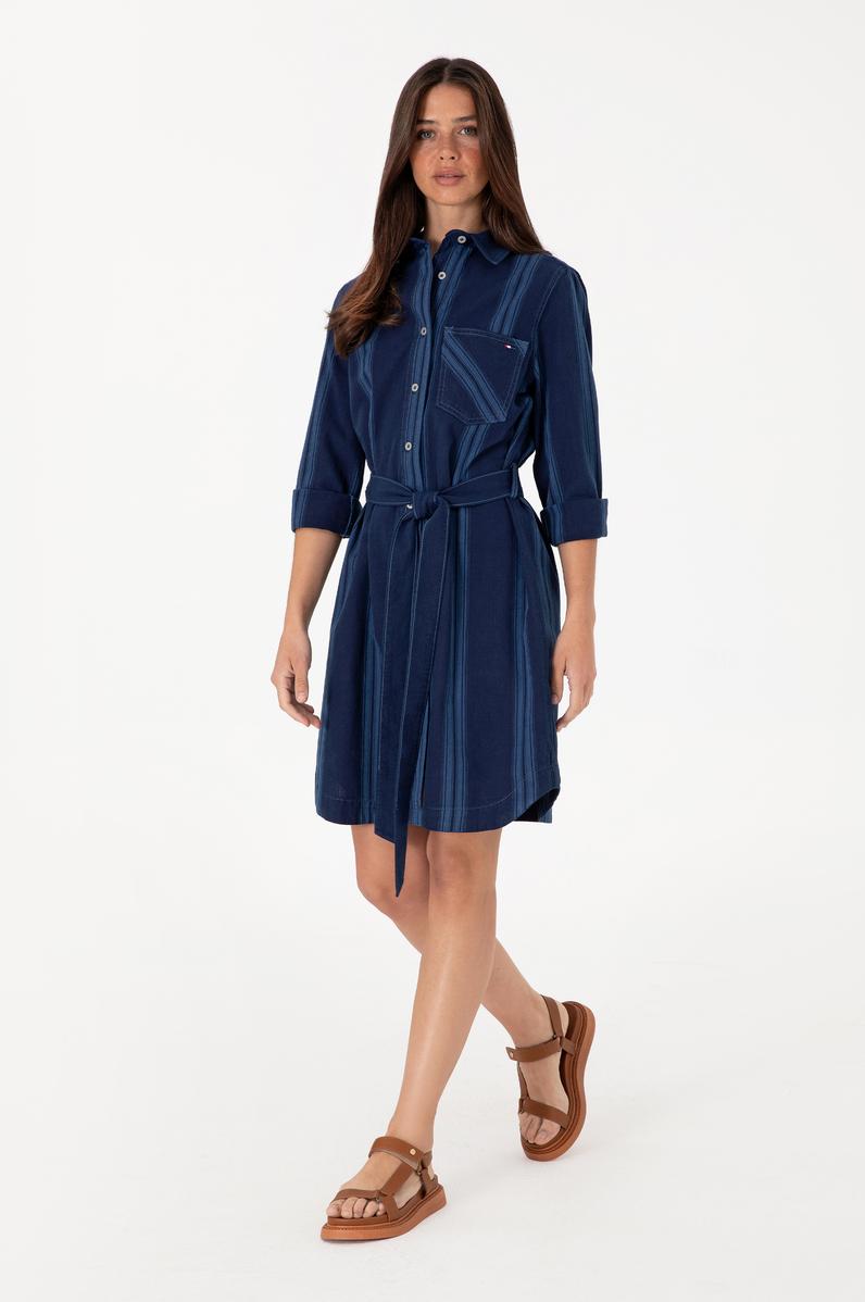 Kadın Mavi Kemerli Mini Boy Jean Elbise