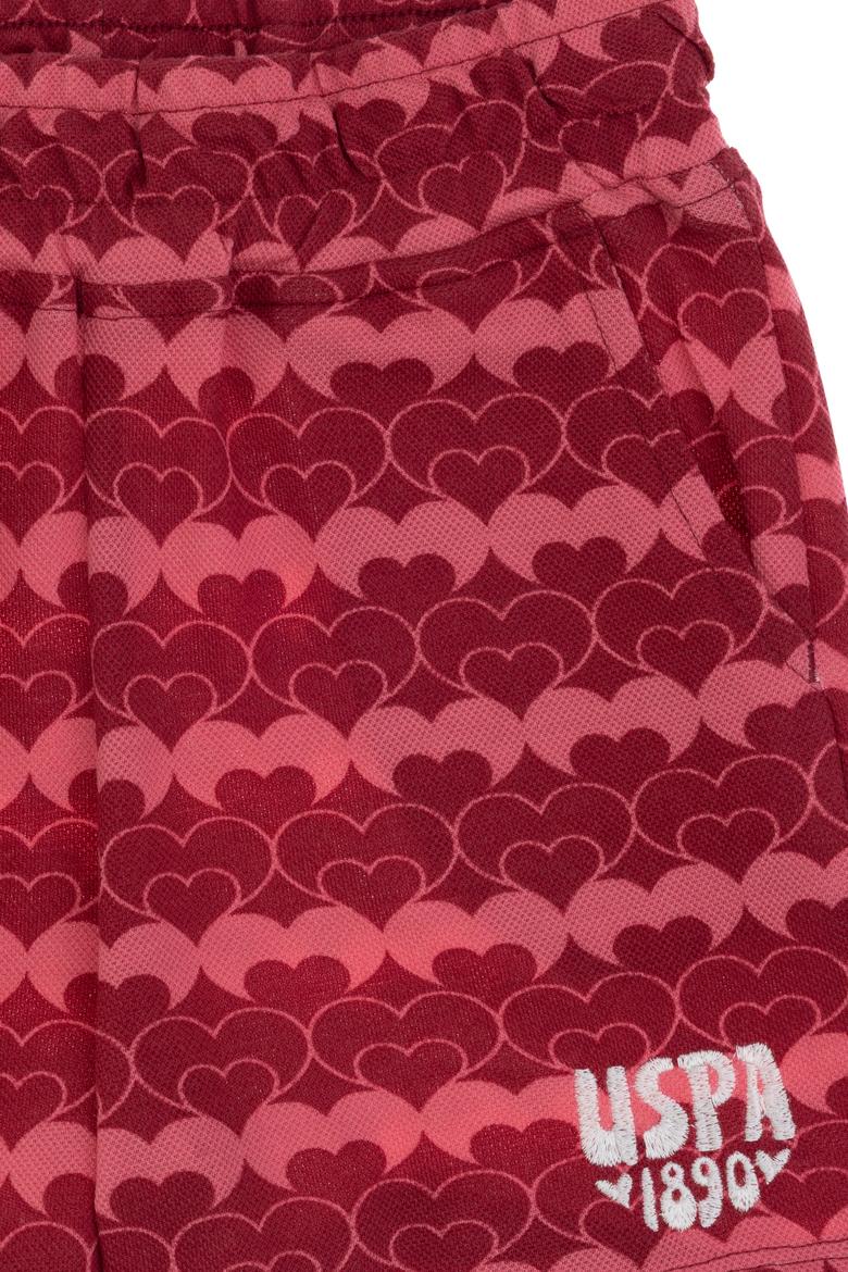 Kız Çocuk Vişne Kalp Desen Baskılı Örme Şort - 50306302011
