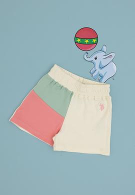 Kız Çocuk Pembe Blok Renkli Örme Şort - 50306299021