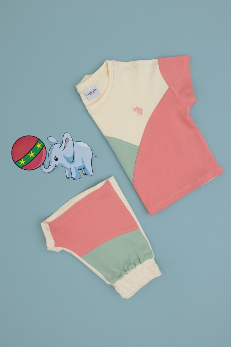 Kız Çocuk Pembe Blok Renkli Örme Şort - 50306299021