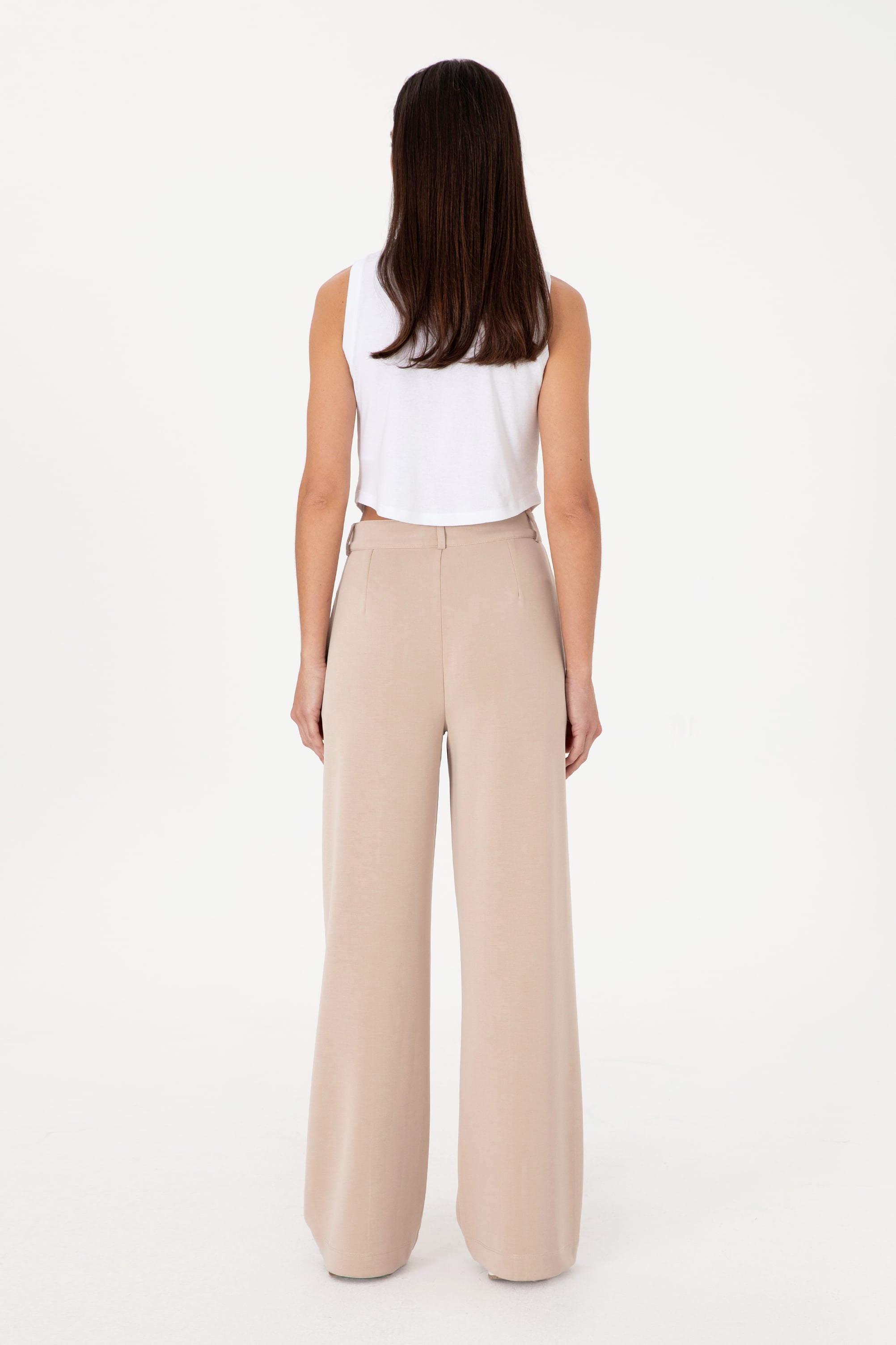 Kadın Camel Modal Karışımlı Loose Fit Örme Pantolon - Image 4