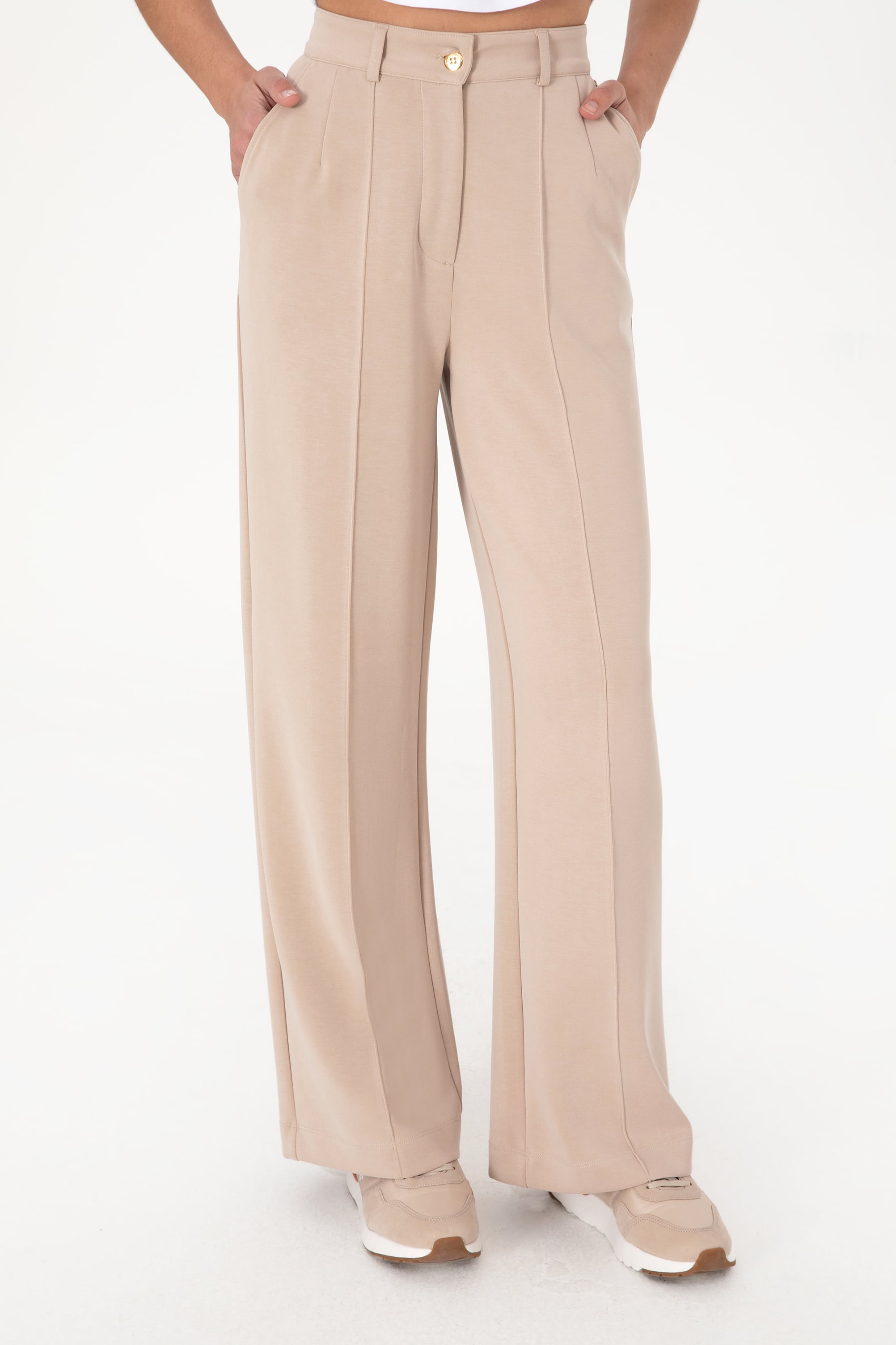 Kadın Camel Modal Karışımlı Loose Fit Örme Pantolon - Image 2