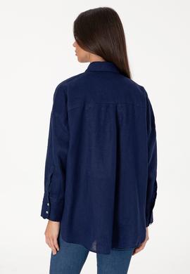 Kadın Lacivert Uzun Kollu Keten Tunik Gömlek - 50299794016