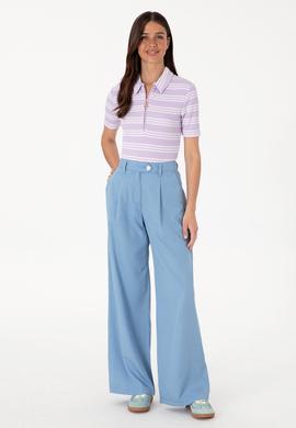 Kadın Lila Çizgili Polo Yaka Tişört - 50300774001