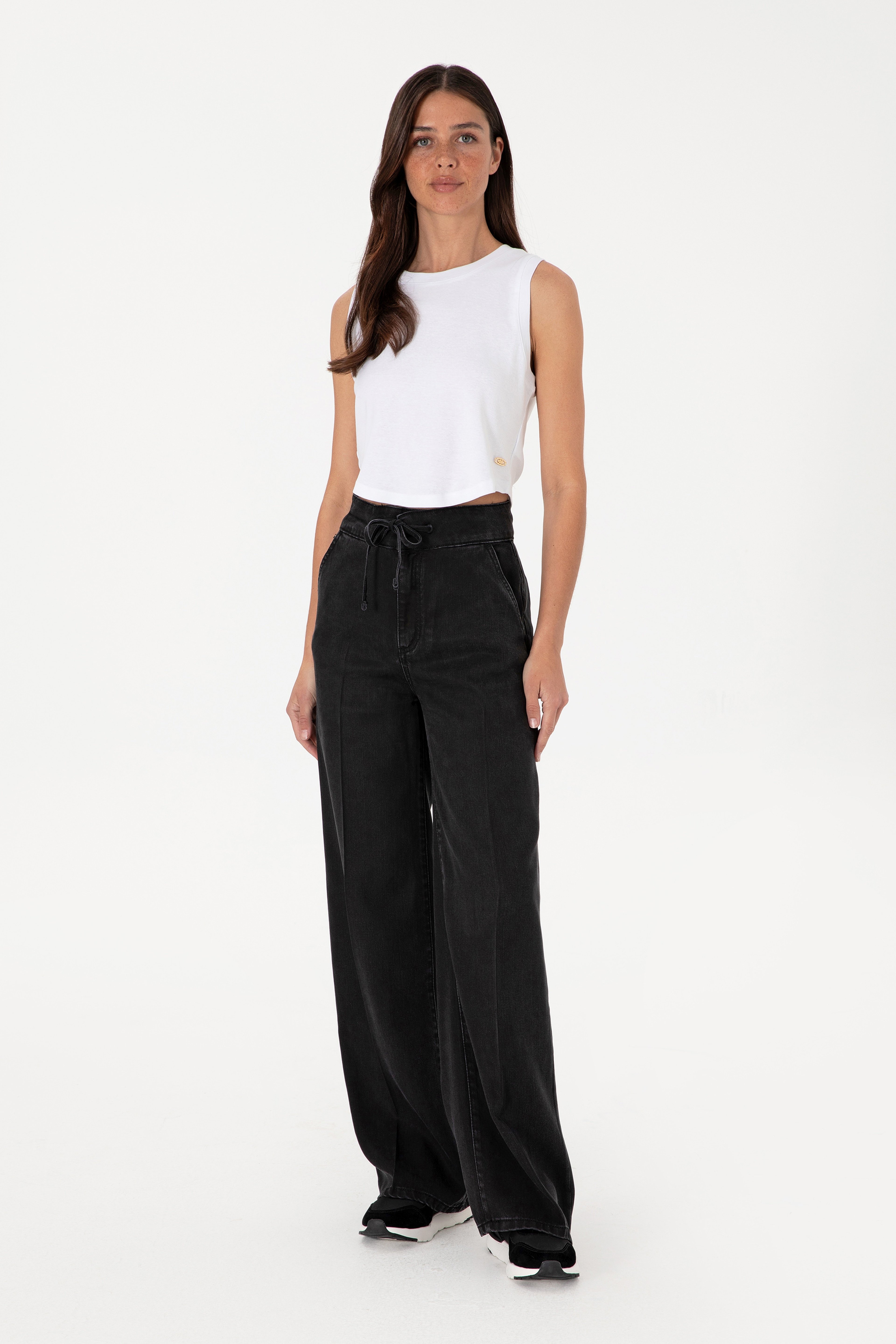 Kadın Siyah Loose Fit Jean Pantolon - Image 1