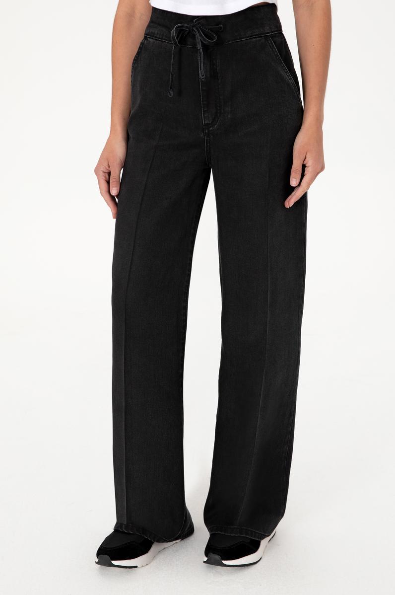 Kadın Siyah Loose Fit Jean Pantolon