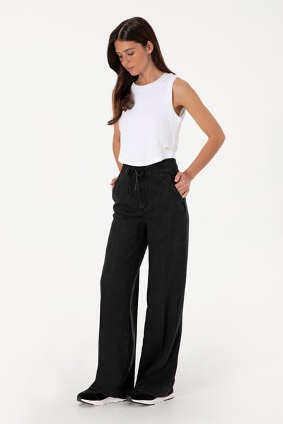 Kadın Siyah Loose Fit Jean Pantolon