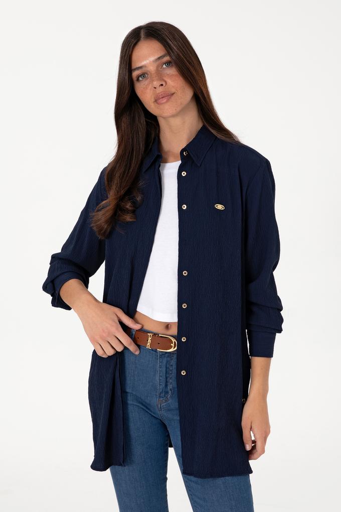 Kadın Lacivert Uzun Kollu Tunik Gömlek