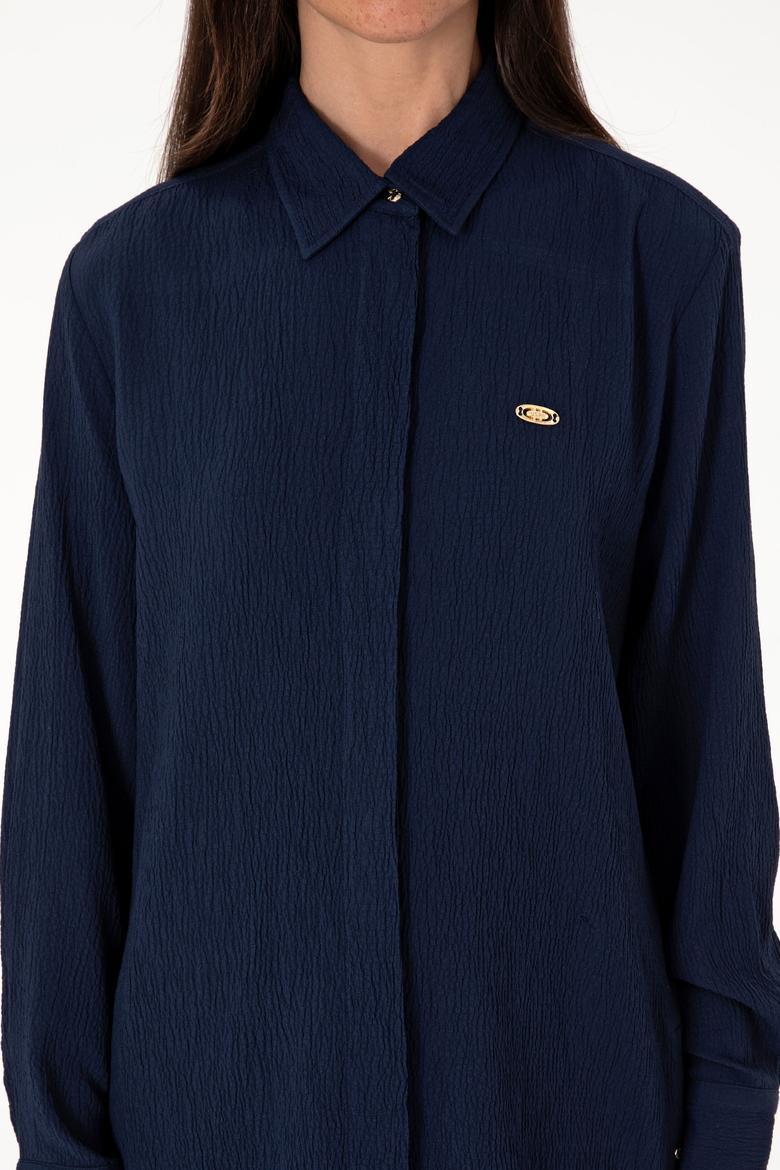 Kadın Lacivert Uzun Kollu Tunik Gömlek - 50306754046