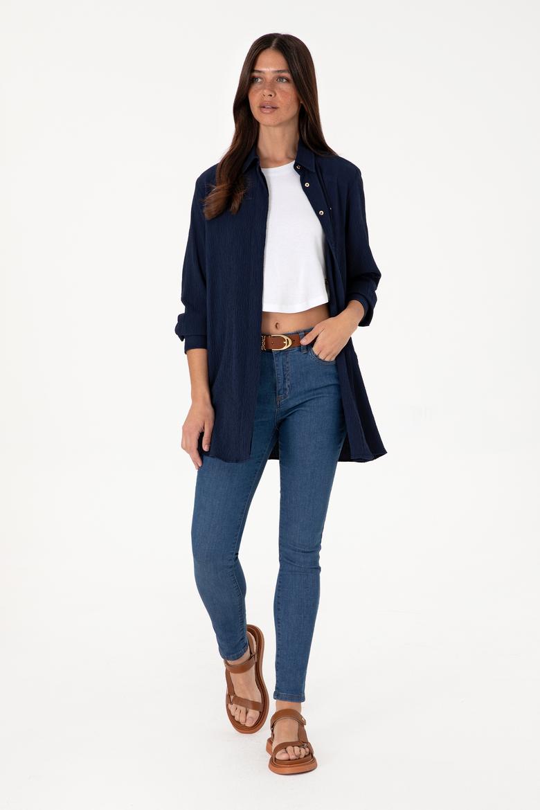 Kadın Lacivert Uzun Kollu Tunik Gömlek - 50306754046