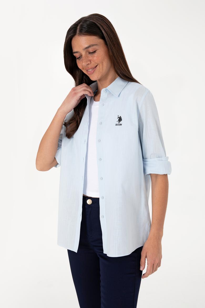 Kadın Açık Mavi Uzun Kollu Basic Gömlek - 50307694011