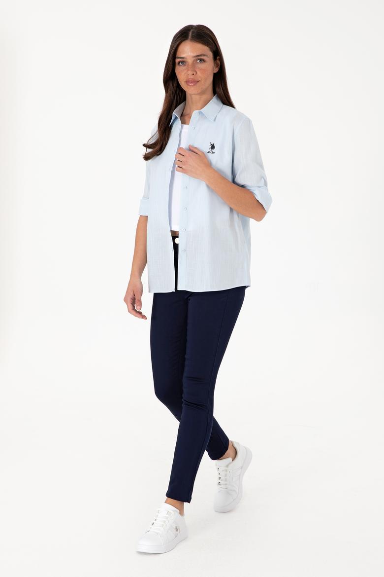 Kadın Açık Mavi Uzun Kollu Basic Gömlek - 50307694011