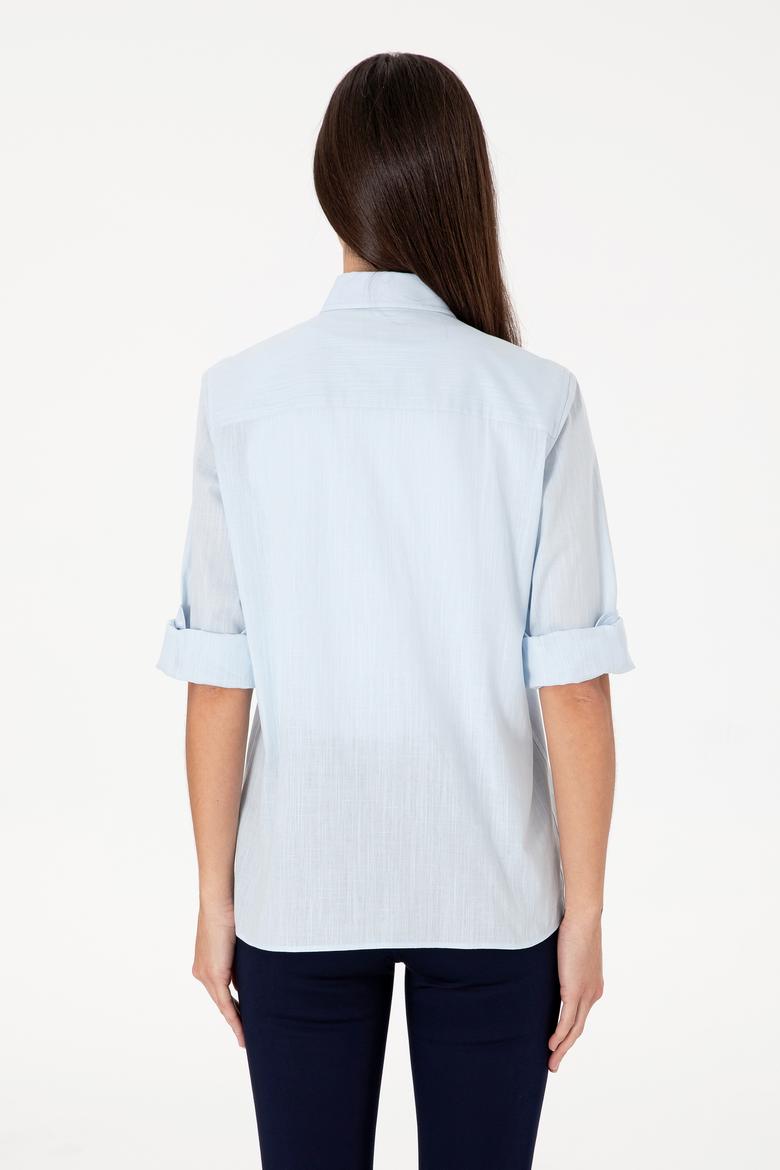 Kadın Açık Mavi Uzun Kollu Basic Gömlek - 50307694011