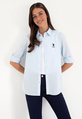 Kadın Açık Mavi Uzun Kollu Basic Gömlek - 50307694011