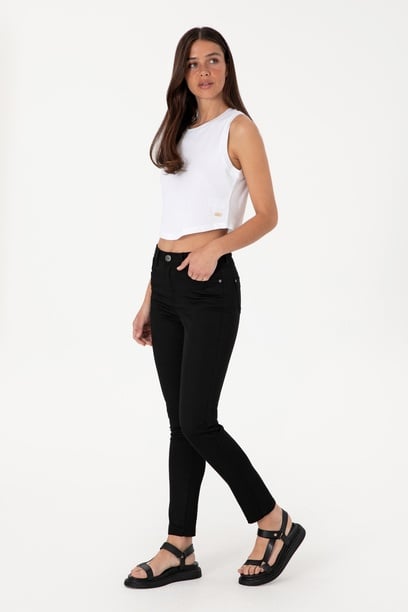 Kadın Siyah Kanvas Toothpick Fit Pantolon
