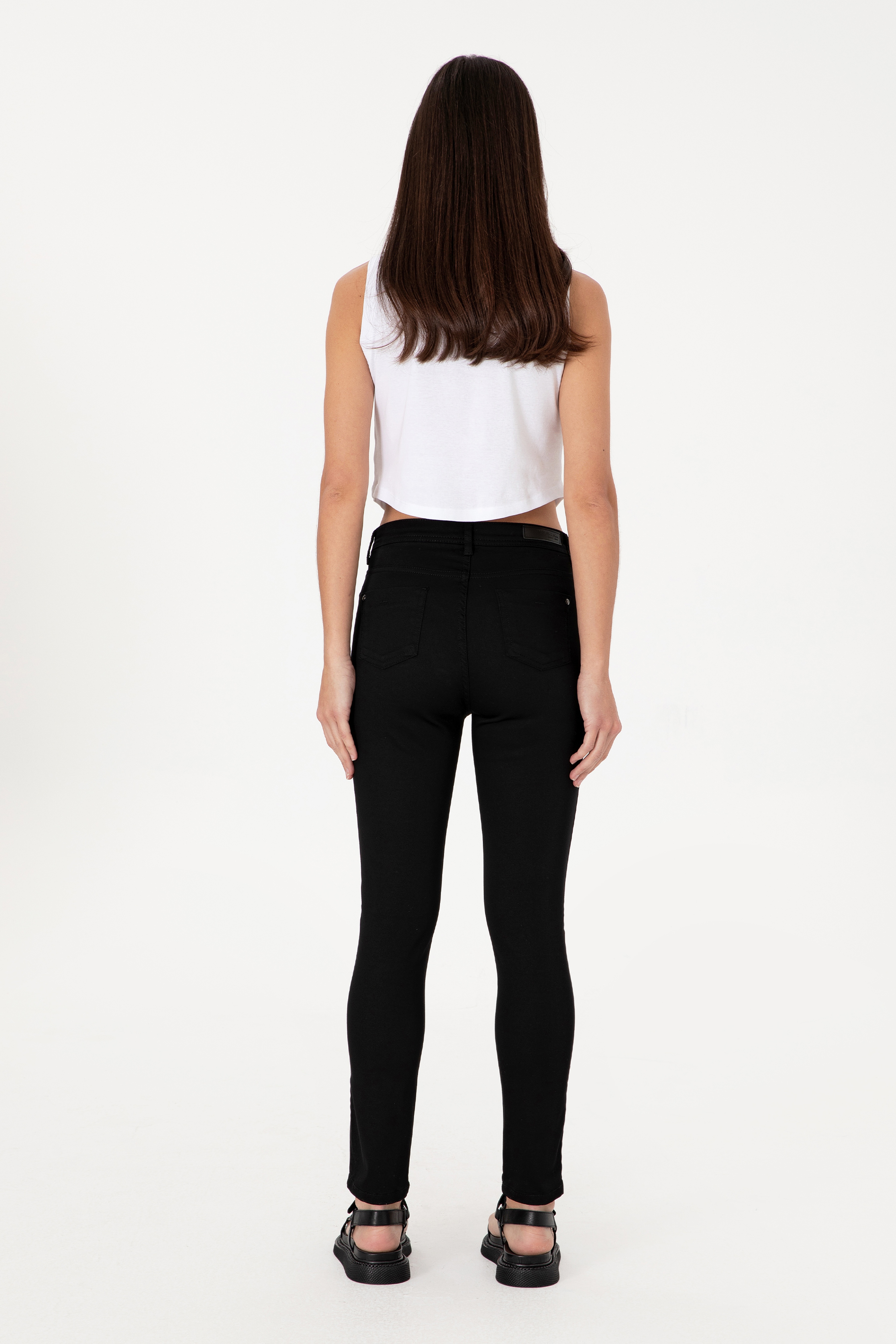 Kadın Siyah Kanvas Toothpick Fit Pantolon - Image 4