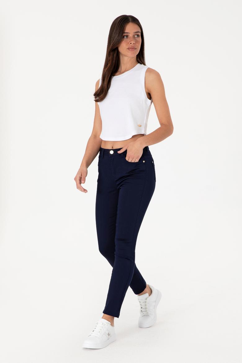 Kadın Lacivert Kanvas Toothpick Fit Pantolon - 50307940010
