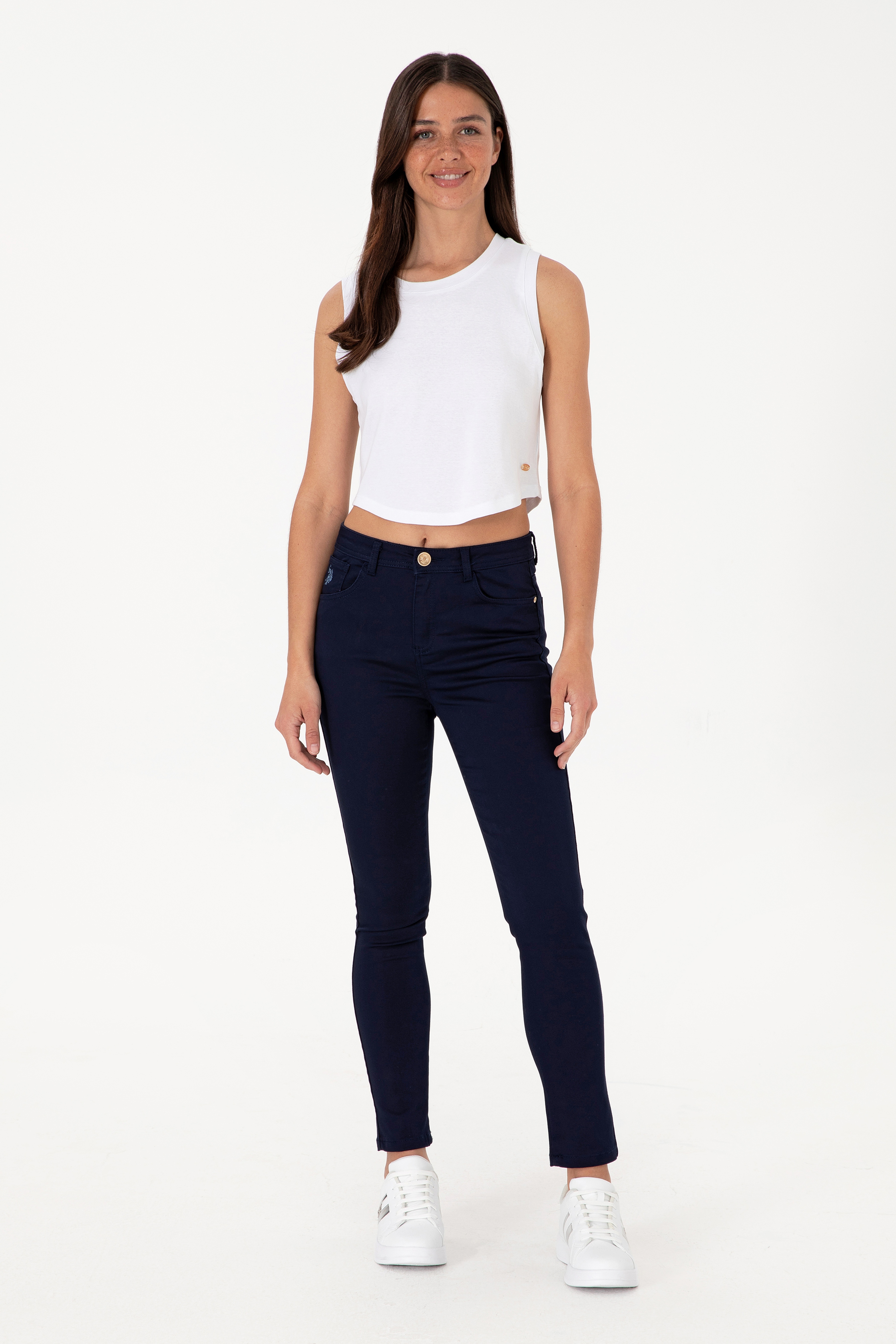 Kadın Lacivert Kanvas Toothpick Fit Pantolon - Image 1