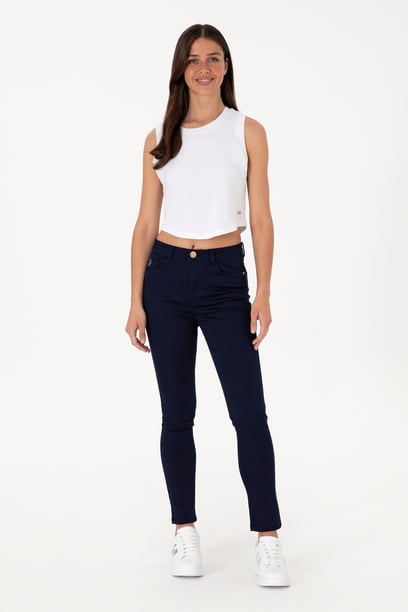 Kadın Lacivert Kanvas Toothpick Fit Pantolon