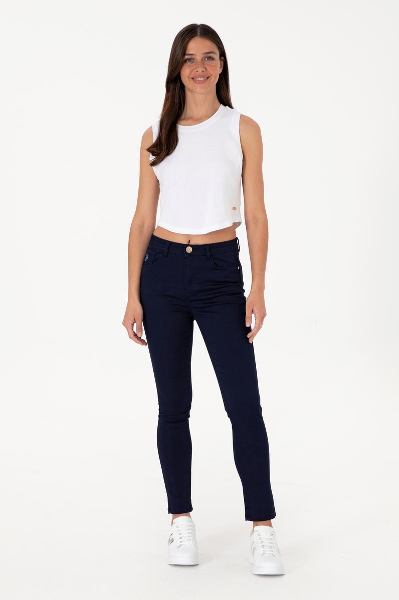 Kadın Lacivert Kanvas Toothpick Fit Pantolon