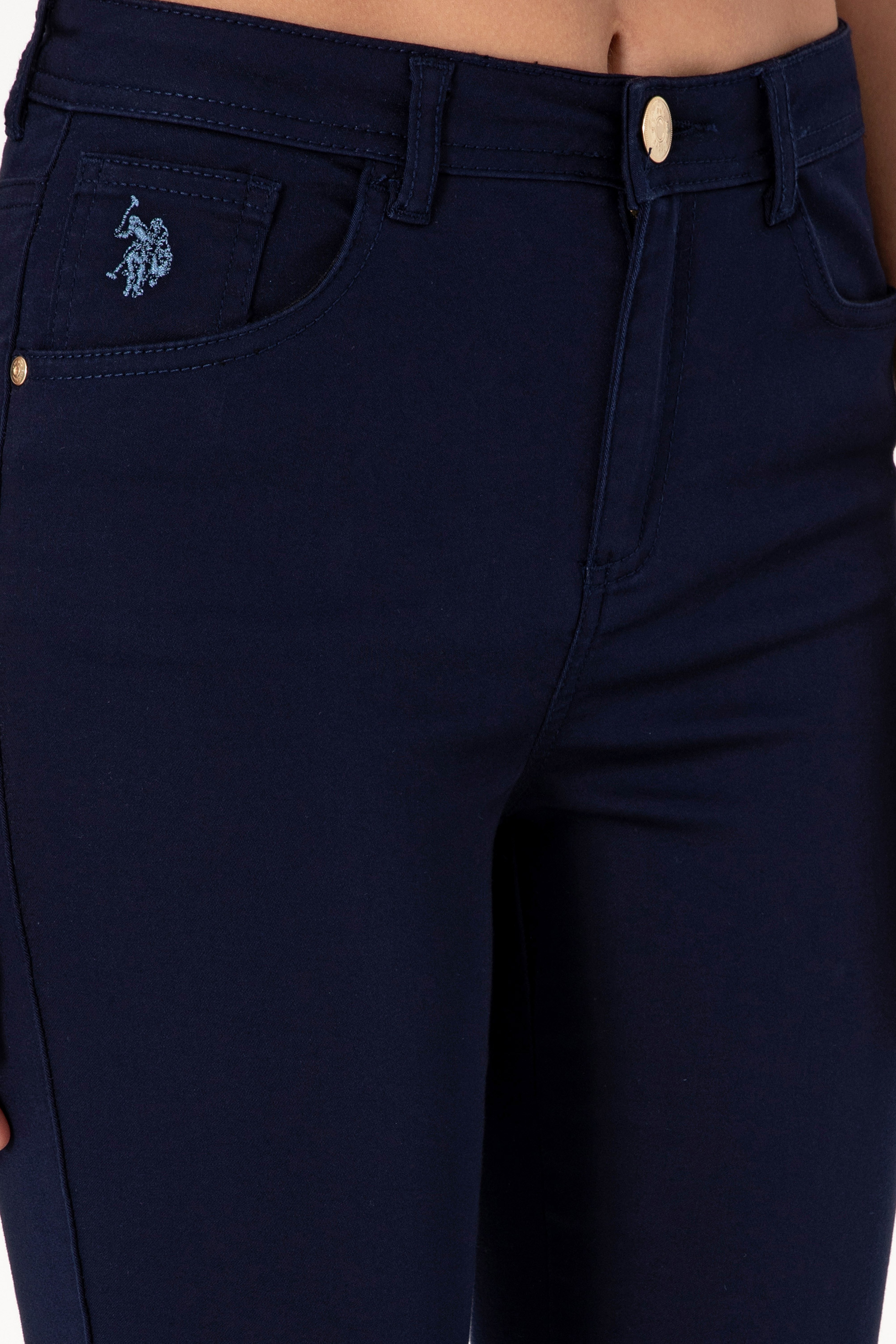Kadın Lacivert Kanvas Toothpick Fit Pantolon - Image 5