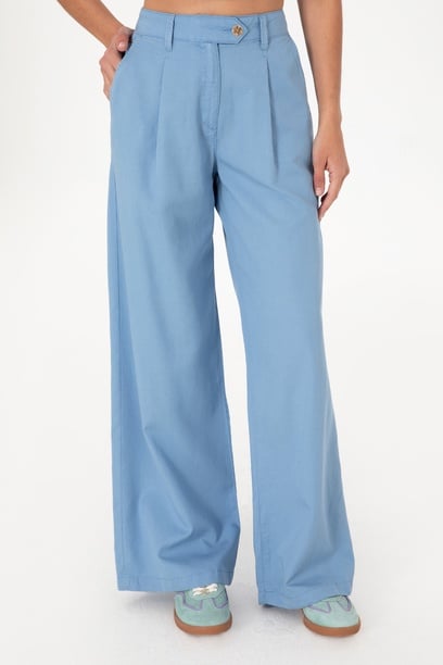 Kadın Mavi Loose Fit Kanvas Pantolon