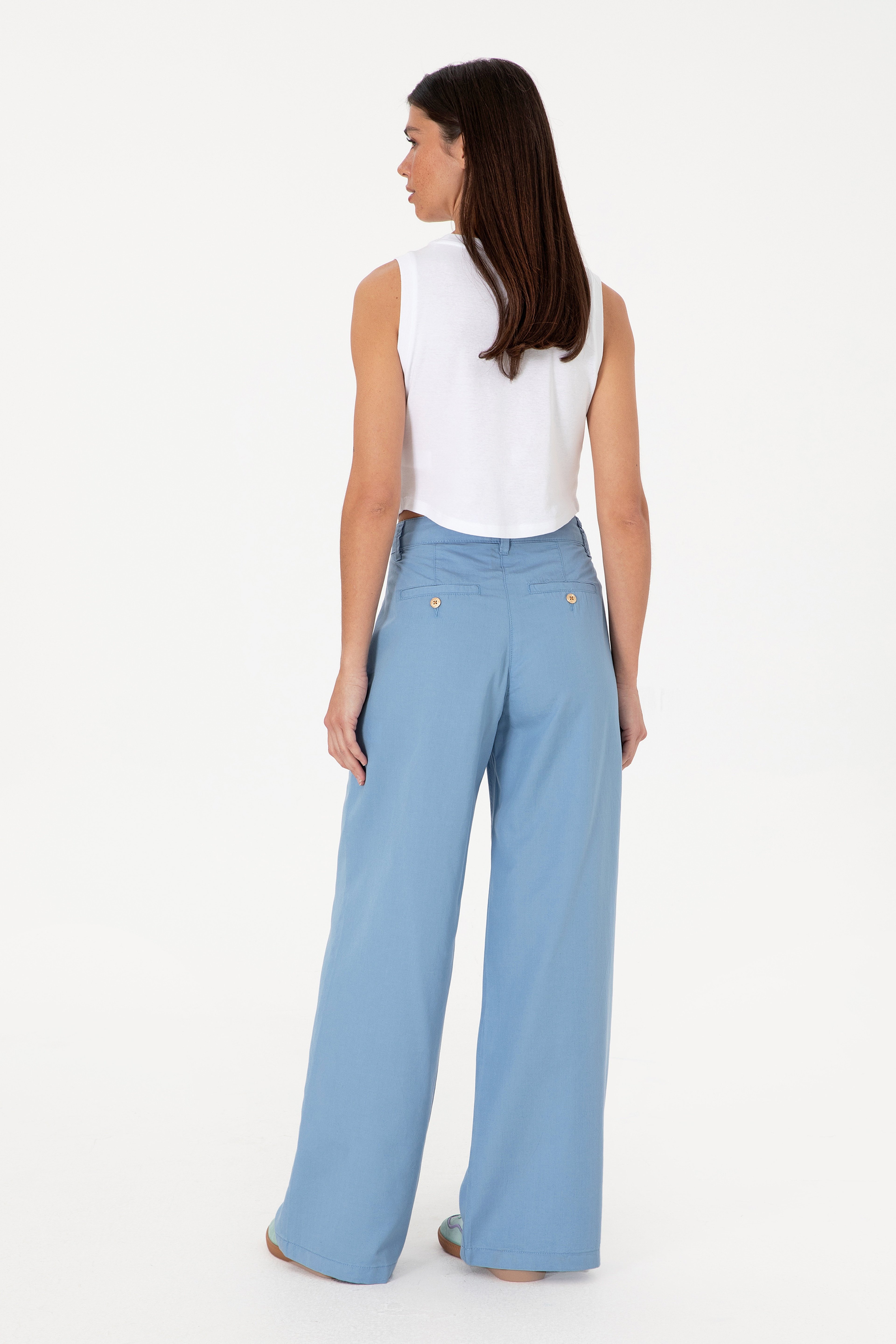Kadın Mavi Loose Fit Kanvas Pantolon - Image 4