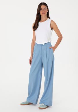 Kadın Mavi Loose Fit Kanvas Pantolon - 50300631023