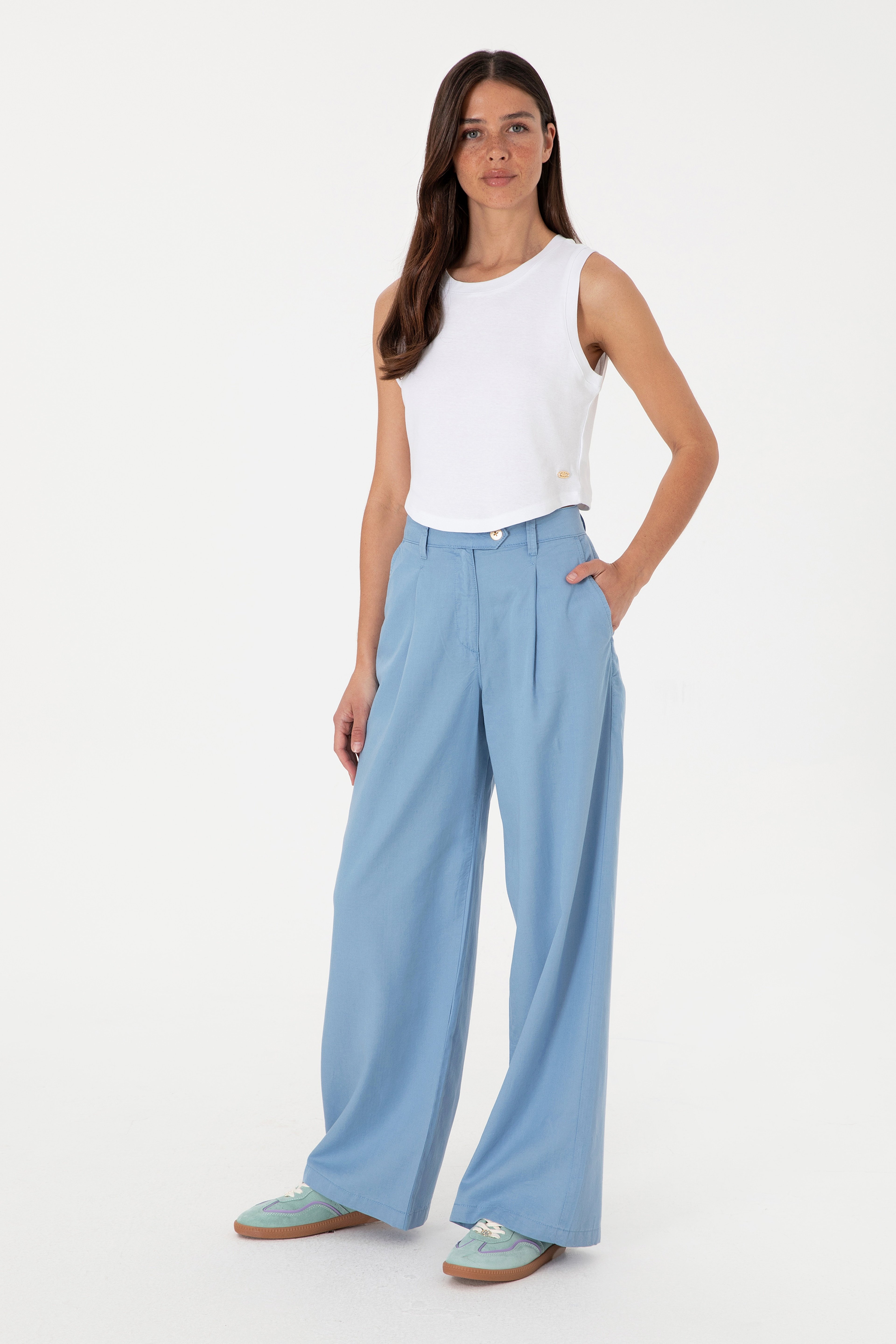 Kadın Mavi Loose Fit Kanvas Pantolon - Image 3