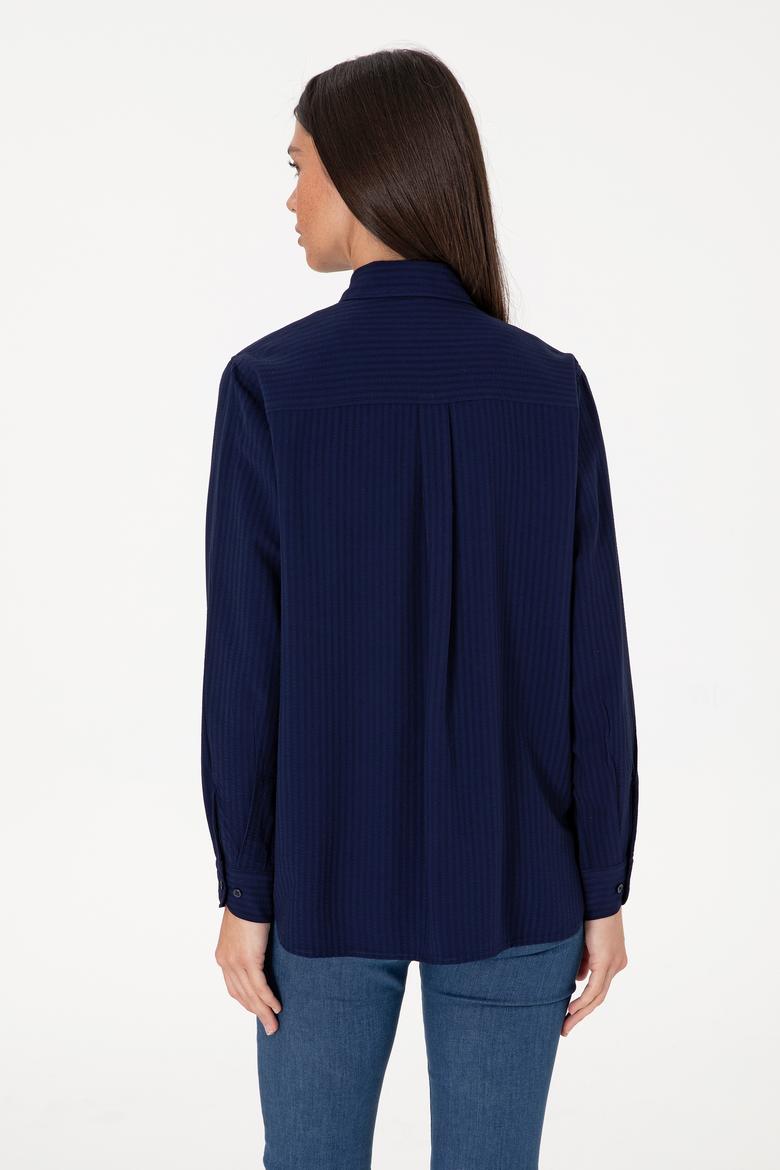 Kadın Lacivert Çizgili Uzun Kollu Tunik Gömlek - 50306408002
