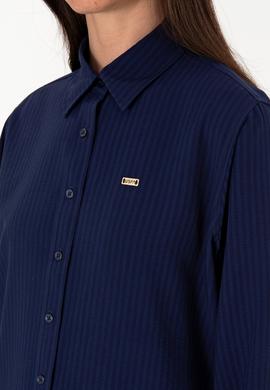 Kadın Lacivert Çizgili Uzun Kollu Tunik Gömlek - 50306408002