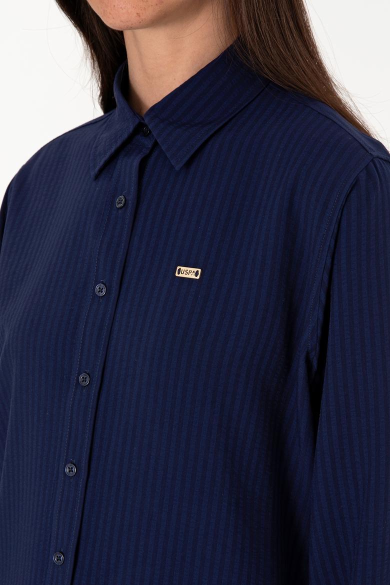 Kadın Lacivert Çizgili Uzun Kollu Tunik Gömlek - 50306408002