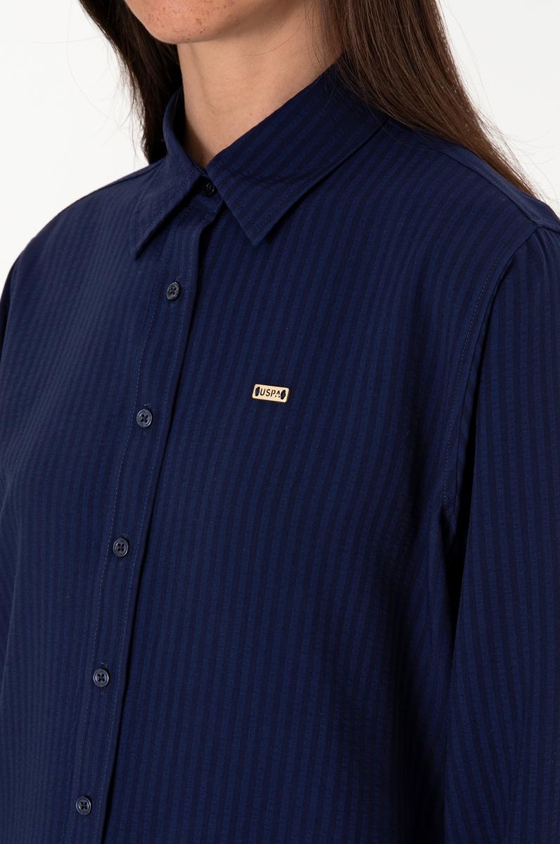 Kadın Lacivert Çizgili Uzun Kollu Tunik Gömlek