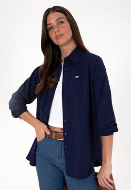 Kadın Lacivert Çizgili Uzun Kollu Tunik Gömlek - 50306408002