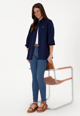Kadın Lacivert Çizgili Uzun Kollu Tunik Gömlek - 50306408002