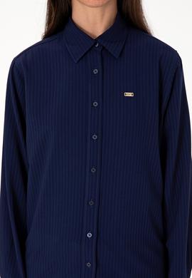 Kadın Lacivert Çizgili Uzun Kollu Tunik Gömlek - 50306408002