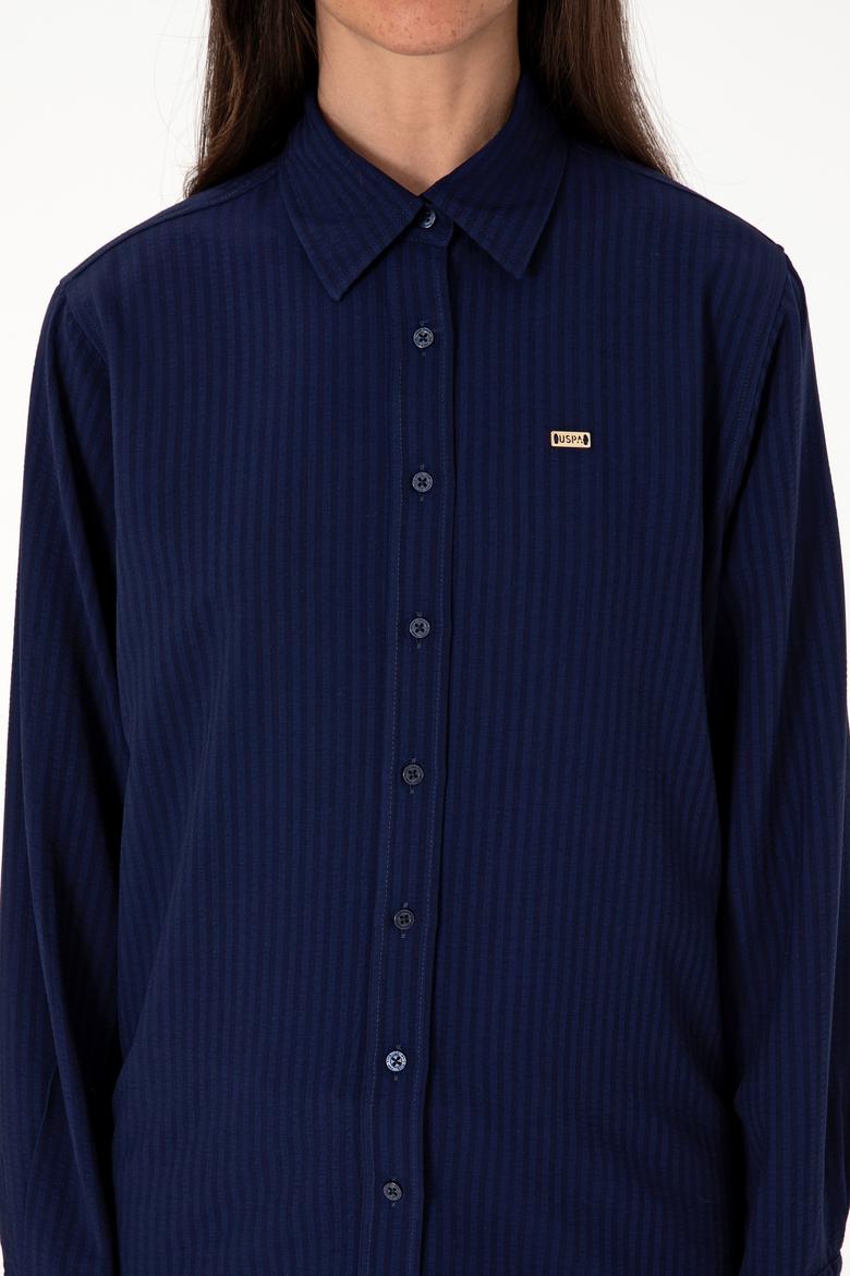 Kadın Lacivert Çizgili Uzun Kollu Tunik Gömlek - 50306408002