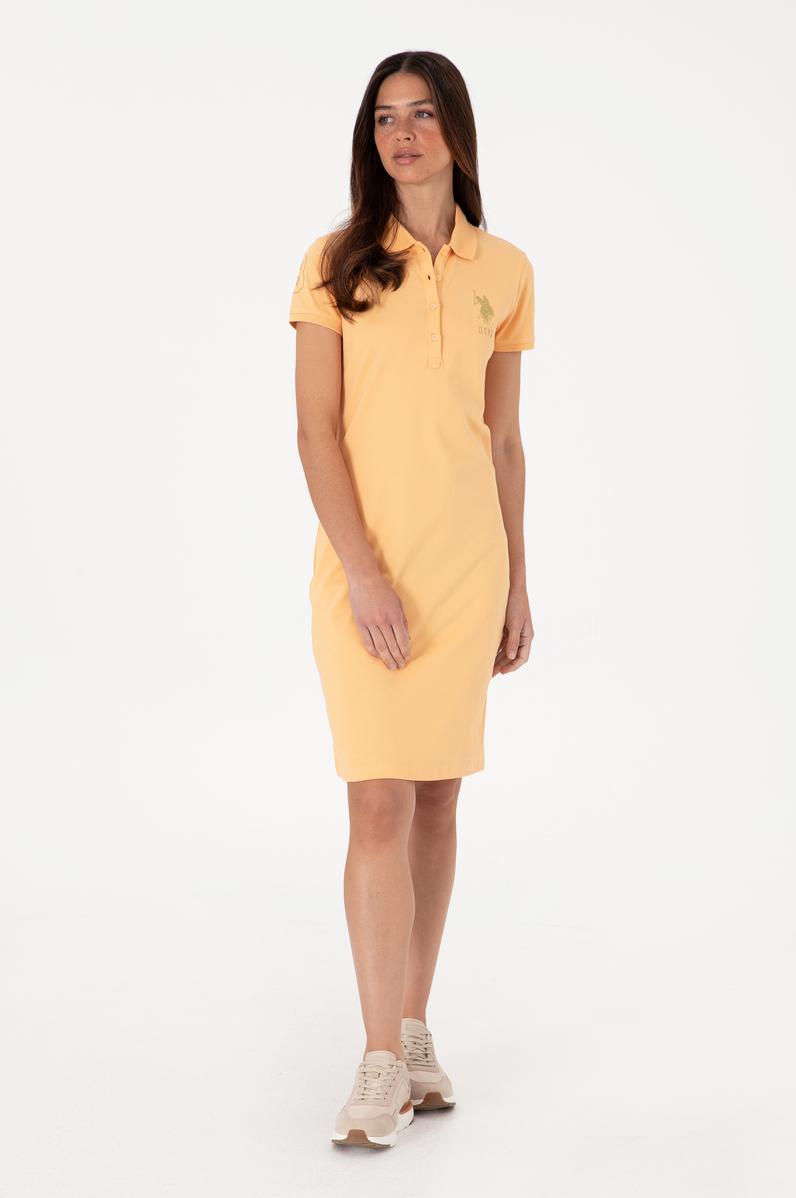 Kadın Kavun Polo Yaka Mini Boy Örme Elbise