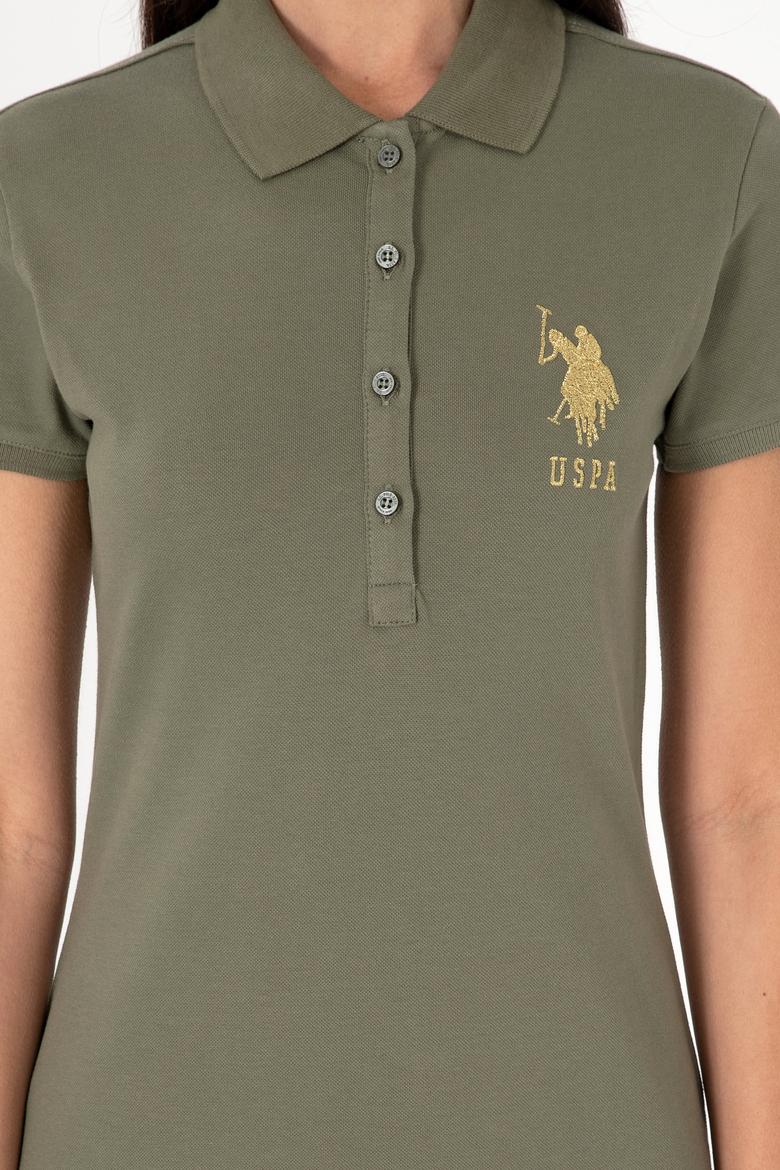 Kadın Koyu Haki Polo Yaka Mini Boy Örme Elbise - 50297457154