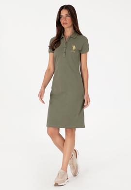 Kadın Koyu Haki Polo Yaka Mini Boy Örme Elbise - 50297457154