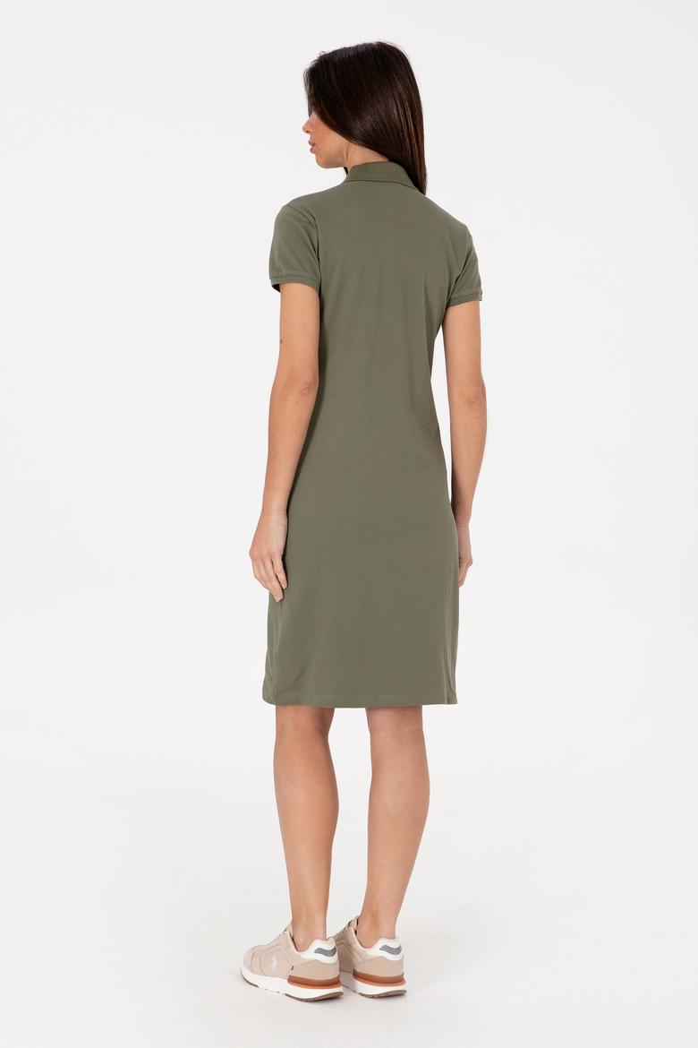 Kadın Koyu Haki Polo Yaka Mini Boy Örme Elbise - 50297457154