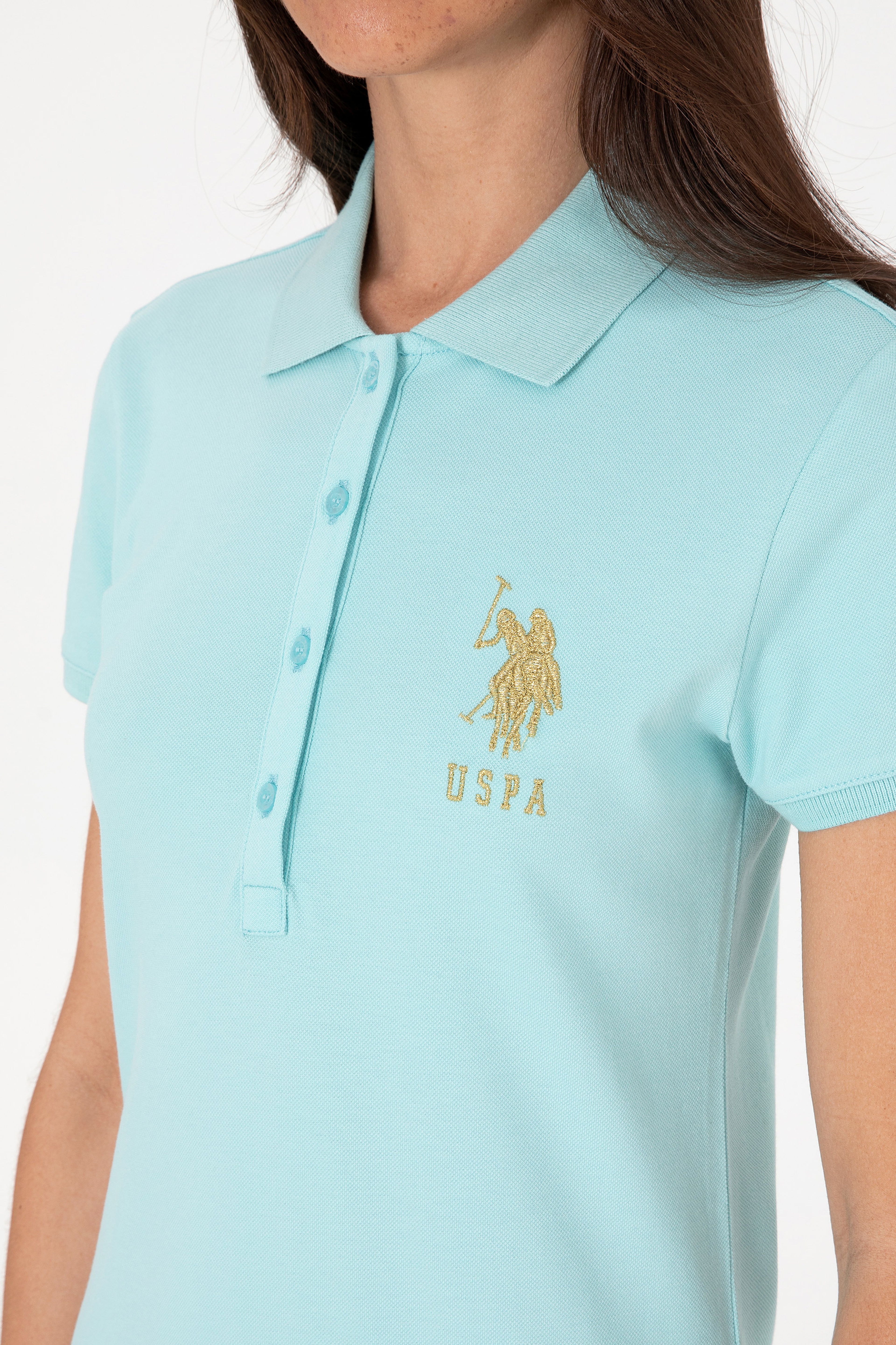 Kadın Aqua Polo Yaka Mini Boy Örme Elbise - Image 6