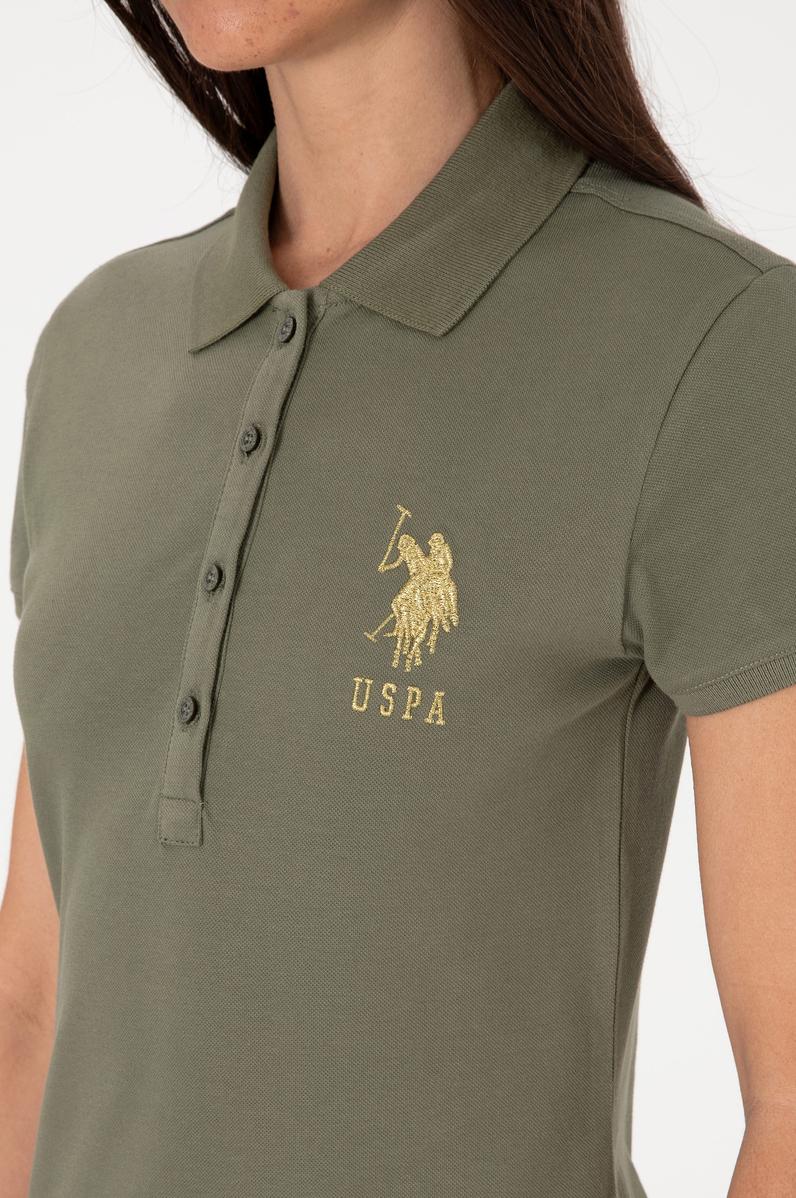 Kadın Koyu Haki Polo Yaka Mini Boy Örme Elbise