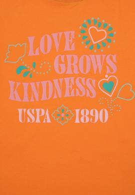 Kız Çocuk Turuncu Bisiklet Yaka Baskılı Pamuk Tişört - 50306197015