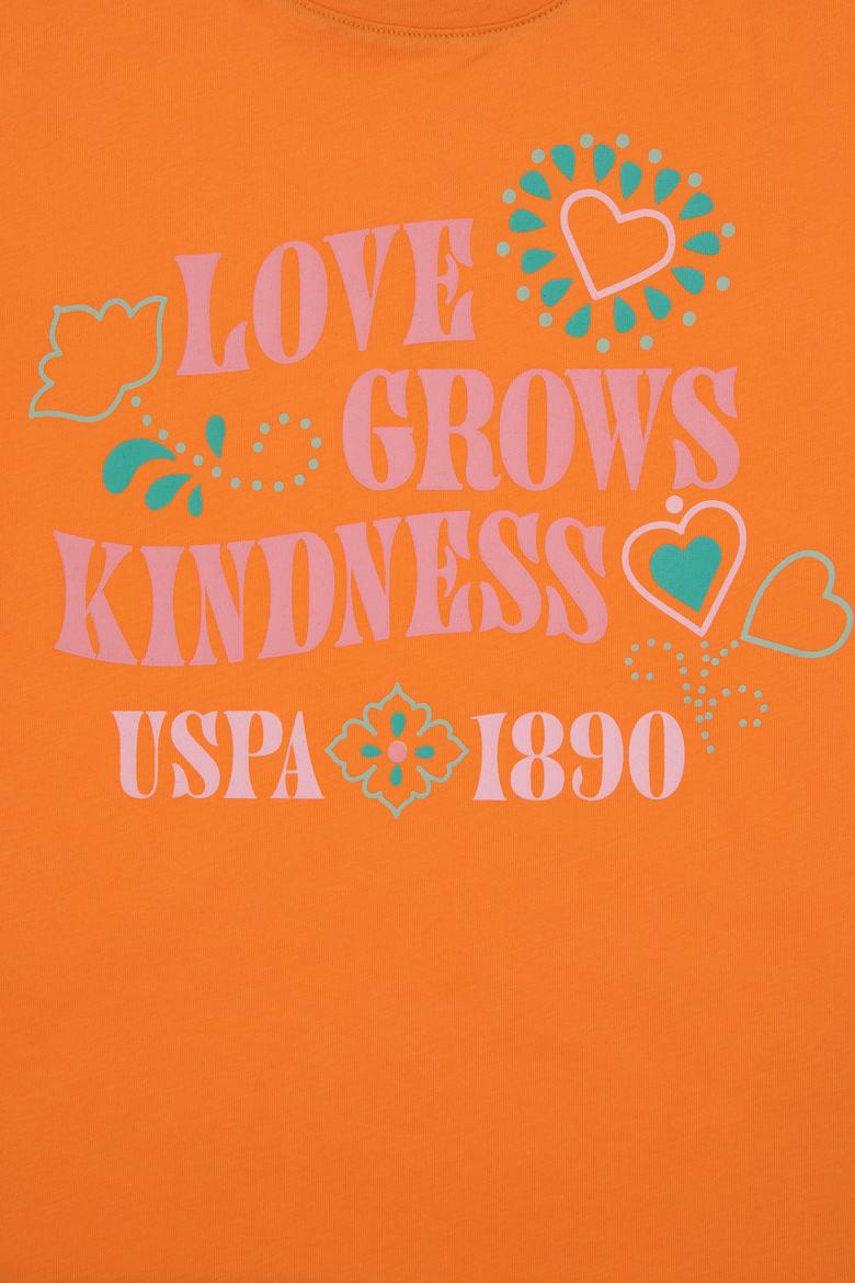 Kız Çocuk Turuncu Bisiklet Yaka Baskılı Pamuk Tişört - 50306197015