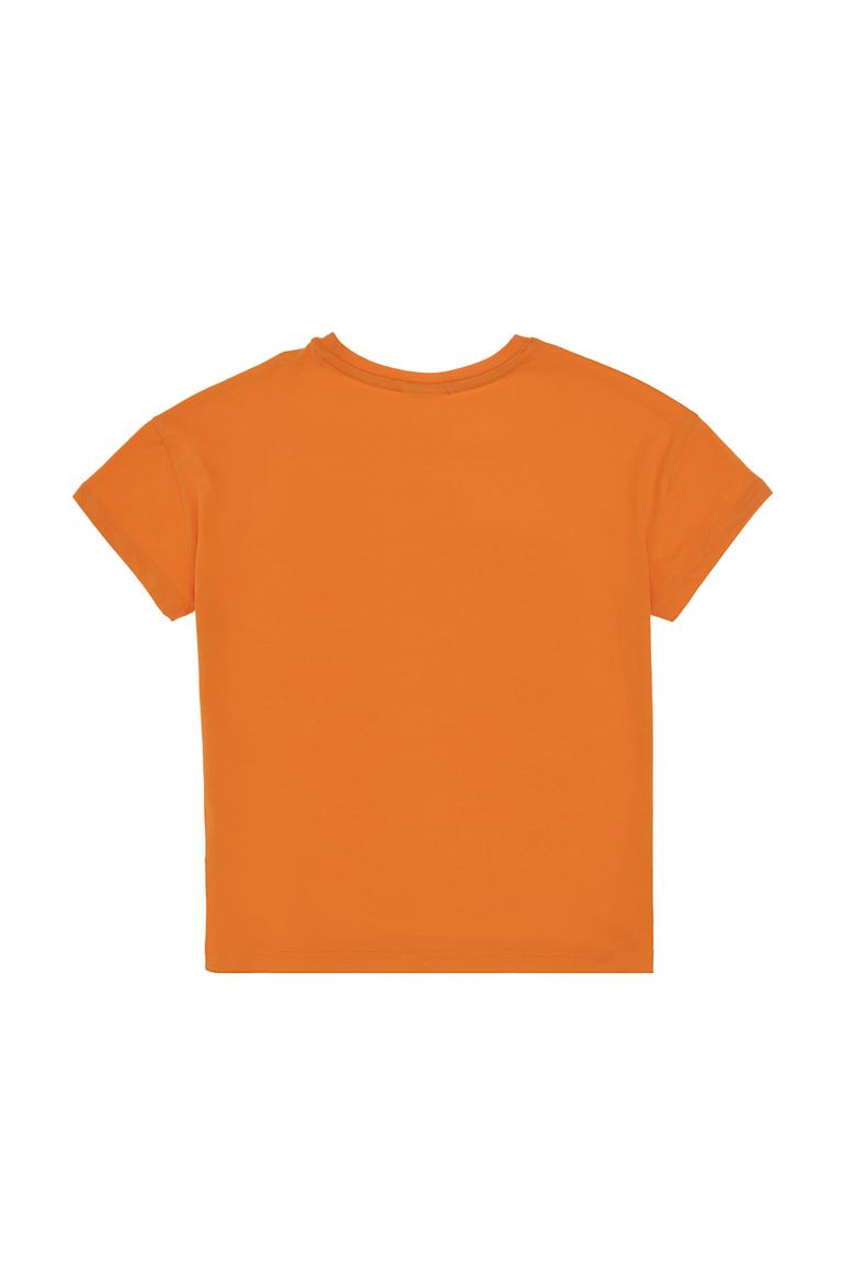 Kız Çocuk Turuncu Bisiklet Yaka Baskılı Pamuk Tişört - 50306197015