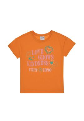 Kız Çocuk Turuncu Bisiklet Yaka Baskılı Pamuk Tişört - 50306197015